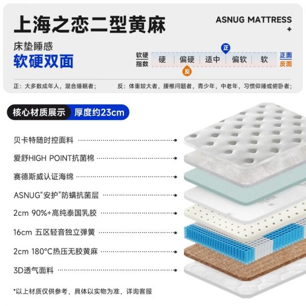 爱舒床垫席梦思家用天然乳胶椰棕垫1.51.8m独立弹簧软硬两用定制 - 图片 14