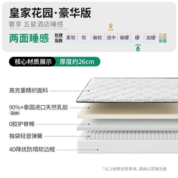 雅兰【大小姐】 皇家花园+ 睡美人 加厚乳胶床垫独立弹簧软硬垫家用席梦思 - 图片 8